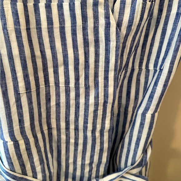 Boden Dress Striped Linen Shirt Dress Blue White Belted - 8 R - Picture 4 of 7